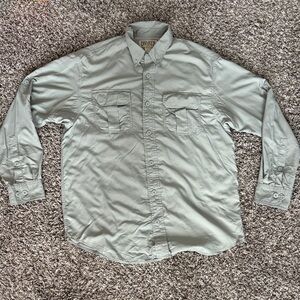 Duluth Trading Co Shirt Mens Medium Button Long Sleeve Tan Hiking Fishing Vented